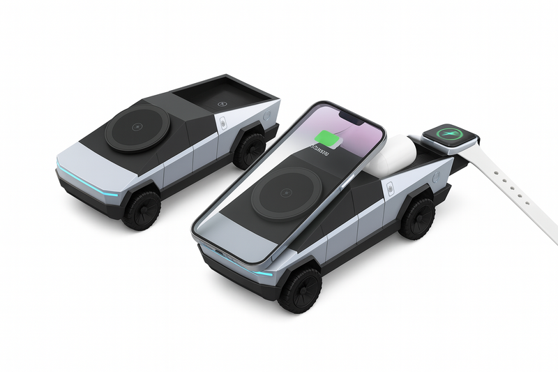 מטען אלחוטי 3–ב–1 בהשראת סייברטראק – מעמד אלגנטי לרכב