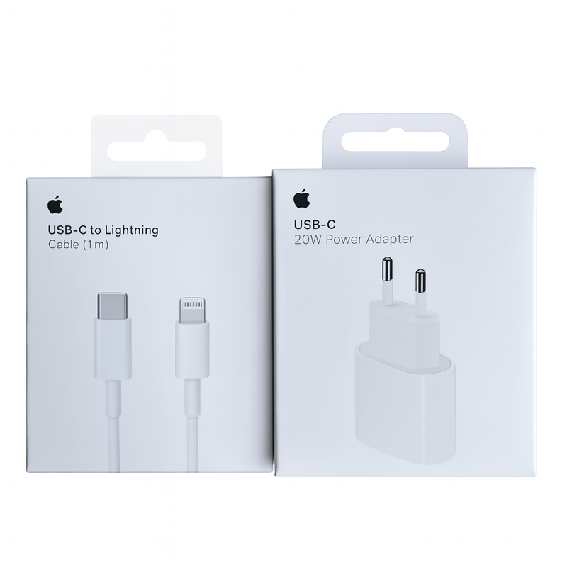 מטען קיר Apple USB-C 20W + כבל Type-C to Lightning באורך 1 מטר